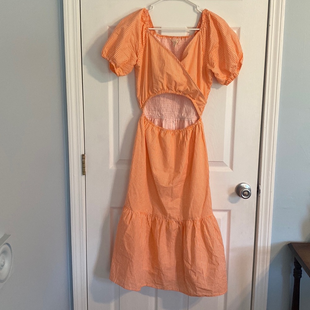 Sim and Sam Cutout Gingham Peasant Dress